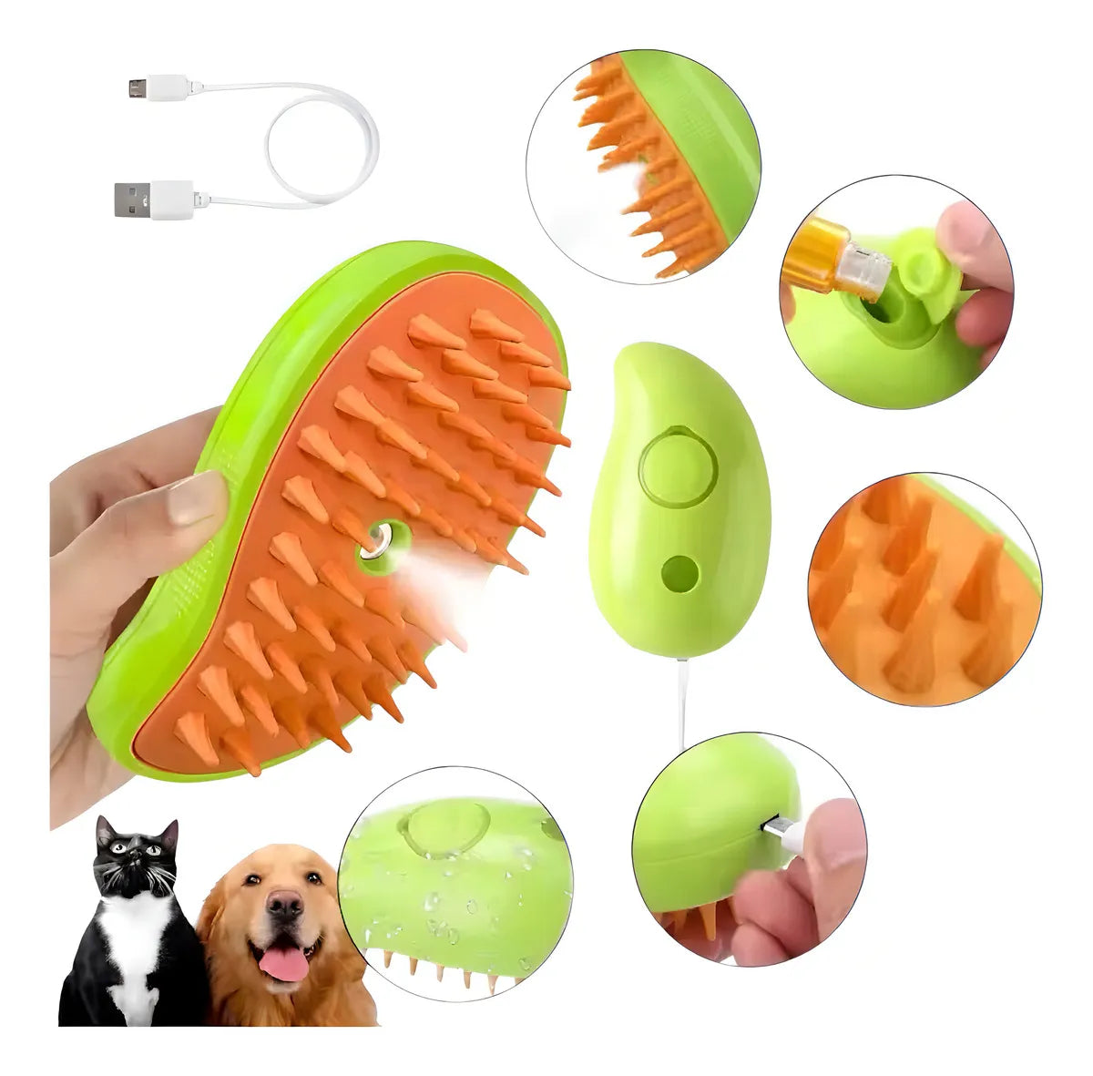 Cepillo Vaporizador 3 en 1: Limpieza, Masaje y Relax para tu Mascota